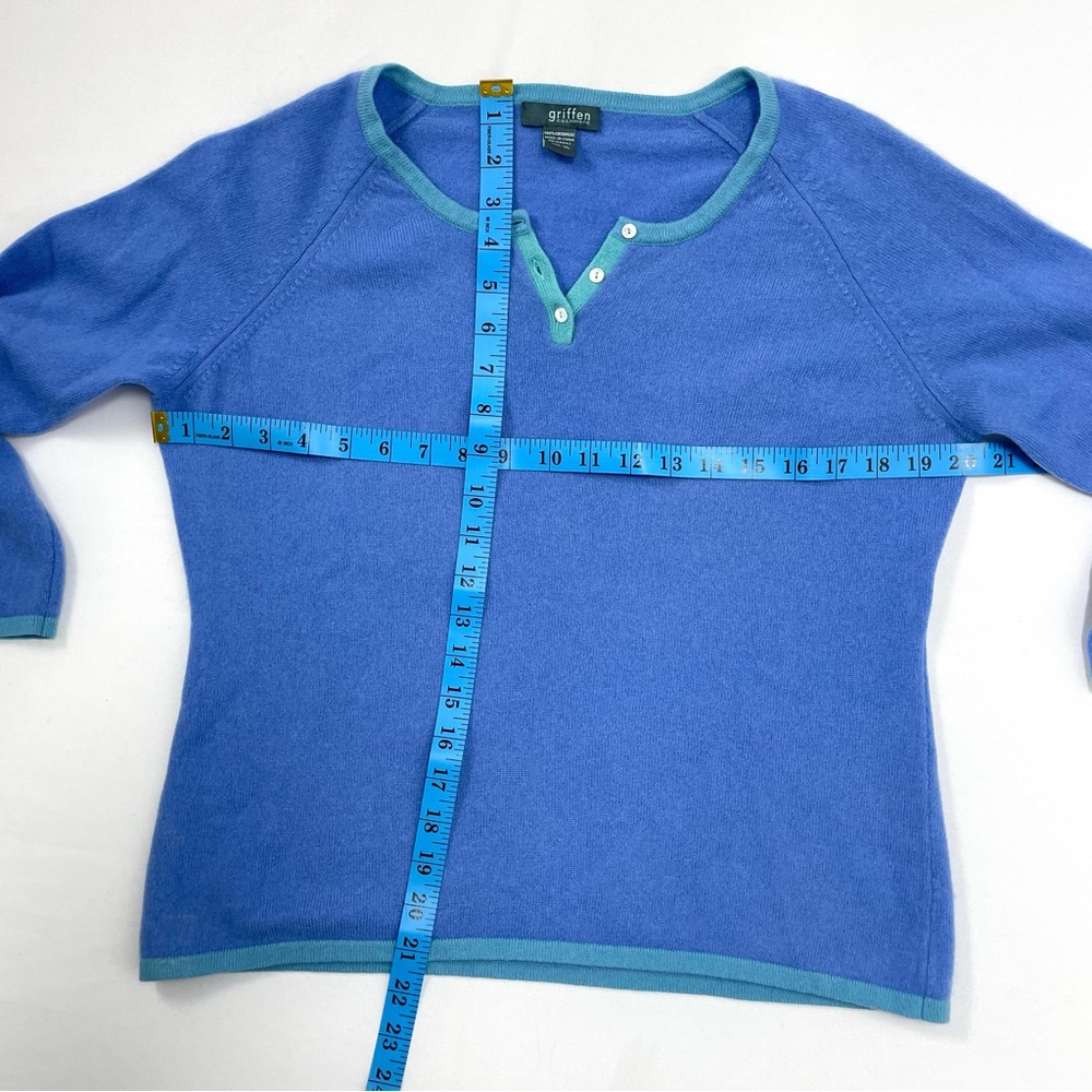 Cashmere Sweater Periwinkle Blue Aqua Trim Soft XL - Picture 2 of 7